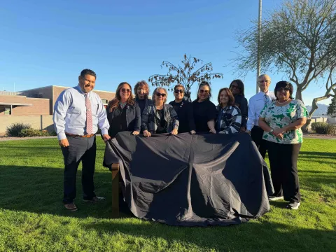 Adelita, family, and Avondale City Council Revealing Bench